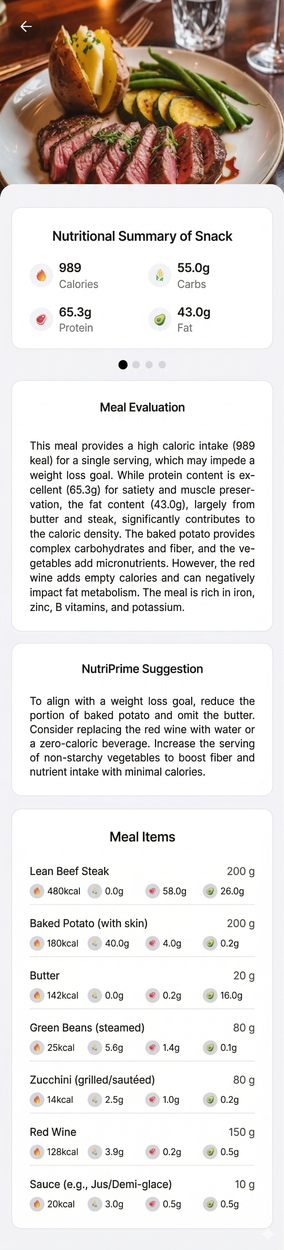Tela do Nutriprime com anÃ¡lise de macros e calorias por foto